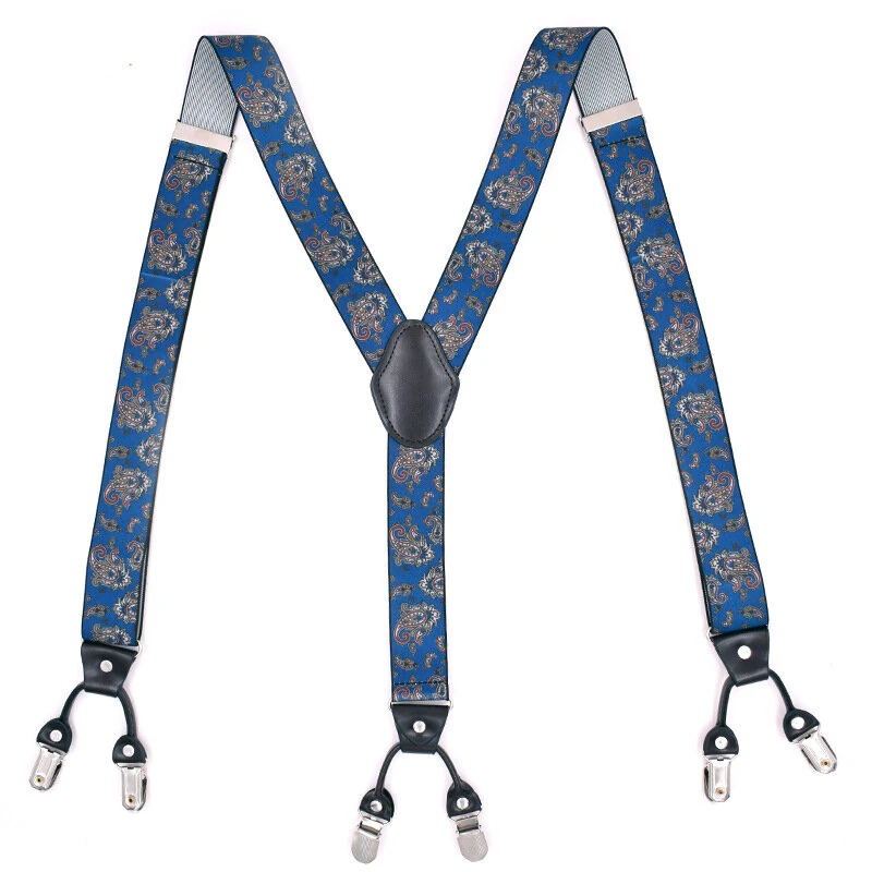 (image for) 125CM Men's Fashion Suspenders Adjustable Strappy Y-Back, Business Print High Elastic Suspenders with 6 Clips