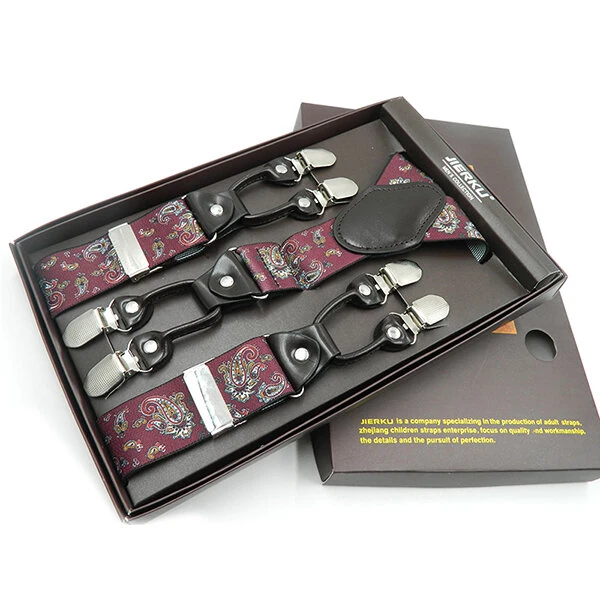 (image for) 125CM Men's Fashion Suspenders Adjustable Strappy Y-Back, Business Print High Elastic Suspenders with 6 Clips