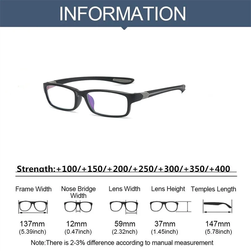 (image for) Ultralight Sports Reading Glasses Anti-blue Light Eyewear Glasses TR90 Frame Presbyopia Eyeglasses for Men Women